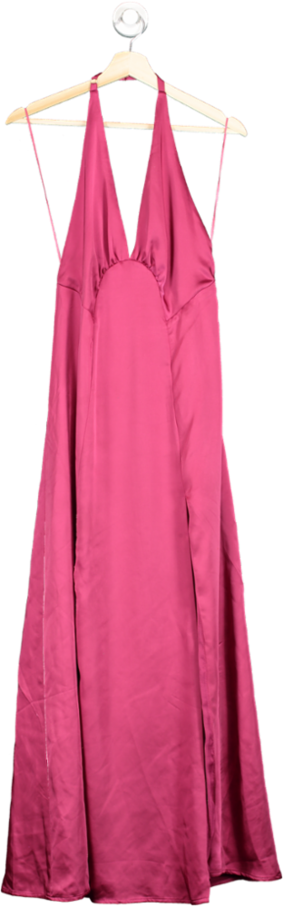 free people Pink Satin Halter Neck Maxi Dress UK 10