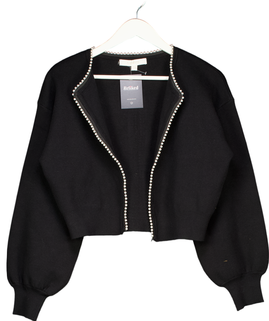 Flat White Black Pearl Trimmed Cardigan Sweater One Size