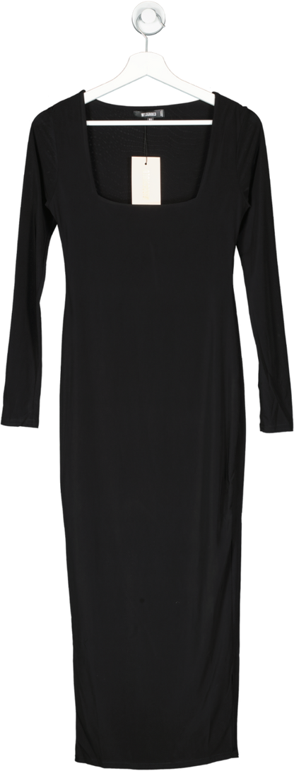 Missguided Black Slinky Square Neck Long Sleeve Midaxi Dress UK 6