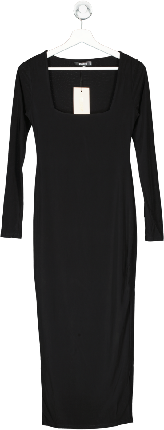Missguided Black Slinky Square Neck Long Sleeve Midaxi Dress UK 6