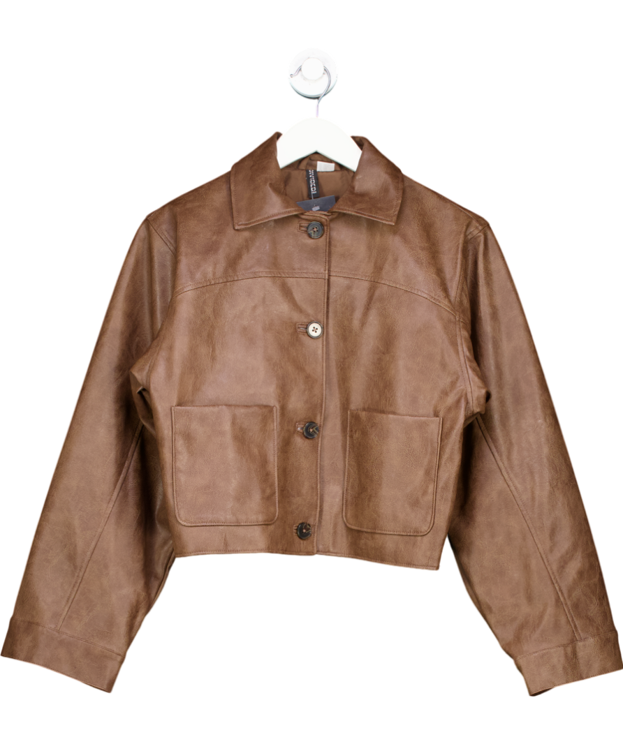 H&M Brown faux leather Collared Jacket UK XXS