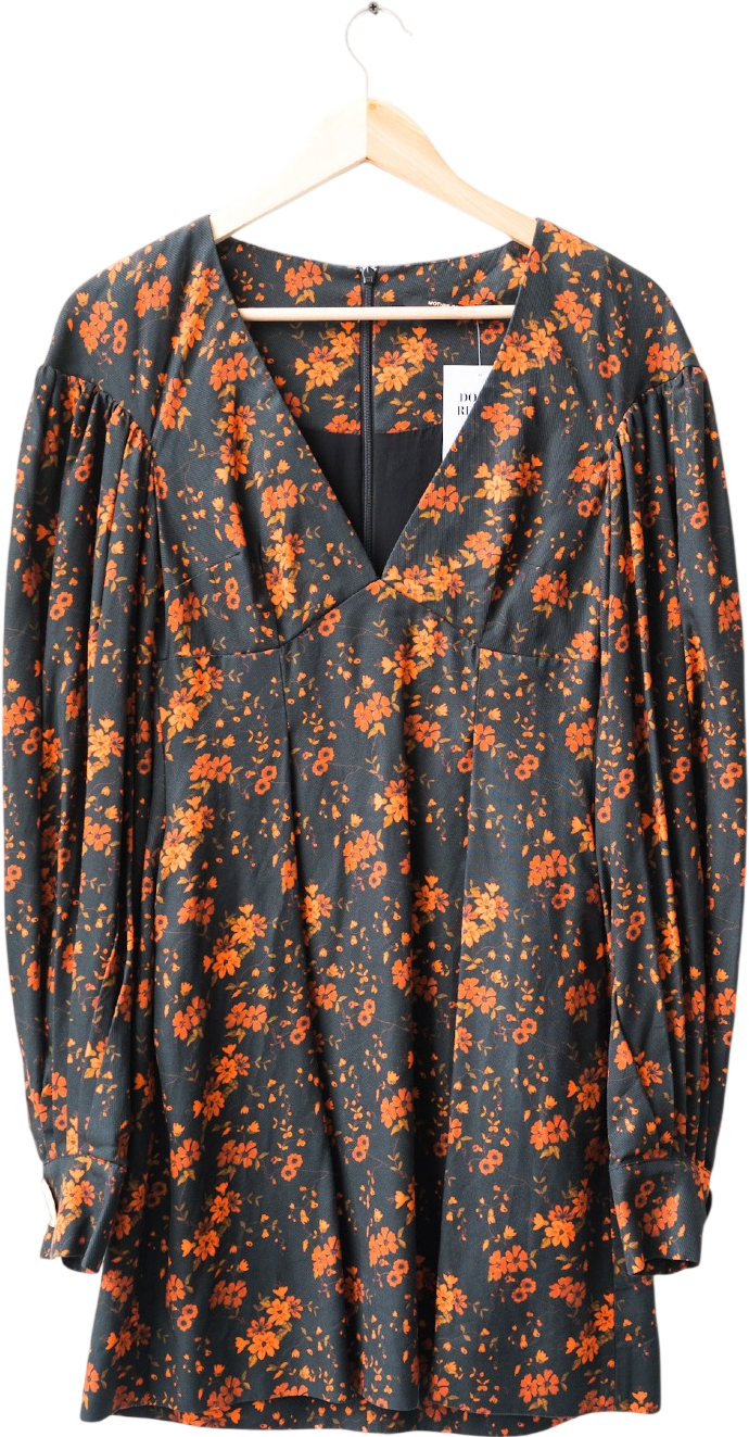 MOTHER OF PEARL Black Floral Puff  Sleeve Mini Dress UK 8