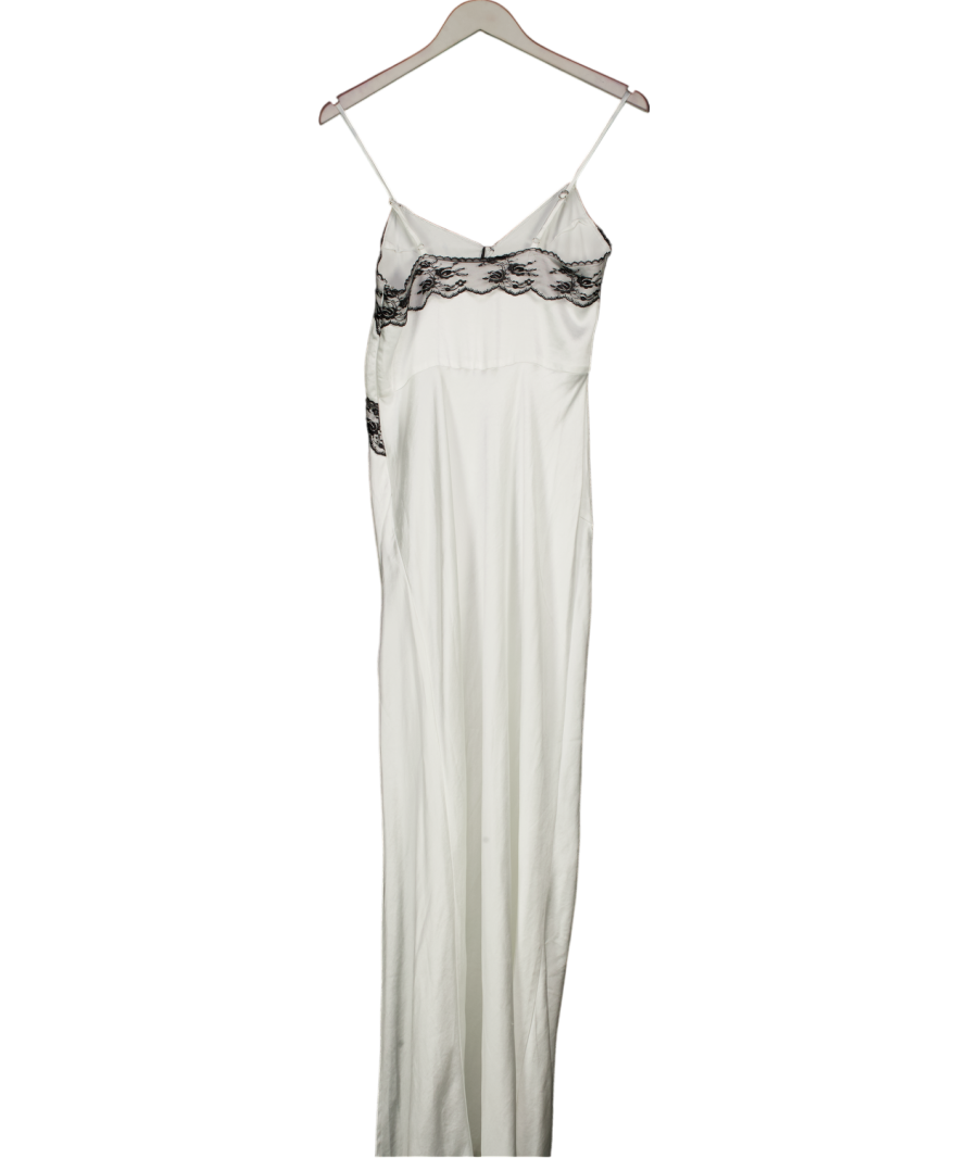 4th & Reckless Contrast Lace Detail Thigh Split Satin Cami Maxi Dress In White UK 6