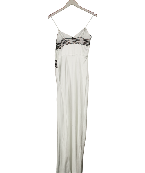 4th & Reckless Contrast Lace Detail Thigh Split Satin Cami Maxi Dress In White UK 6