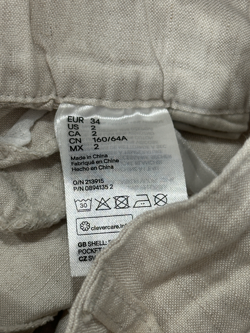 H&M Beige Linen Blend Pants UK 6