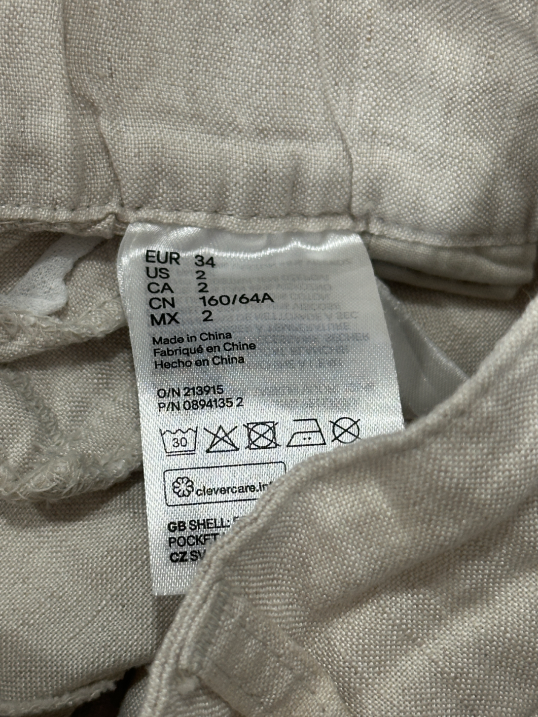 H&M Beige Linen Blend Pants UK 6