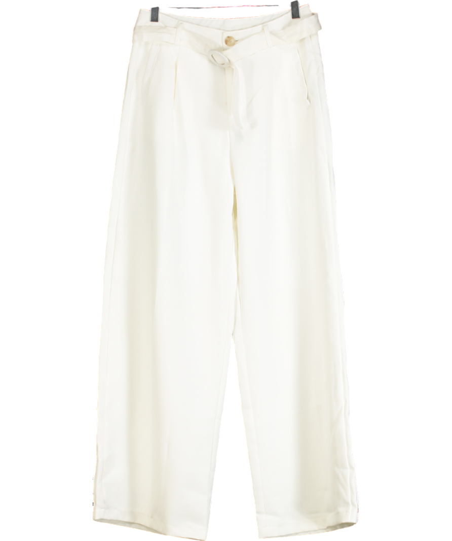 dazy White Wide Leg Trousers With Belt UK L