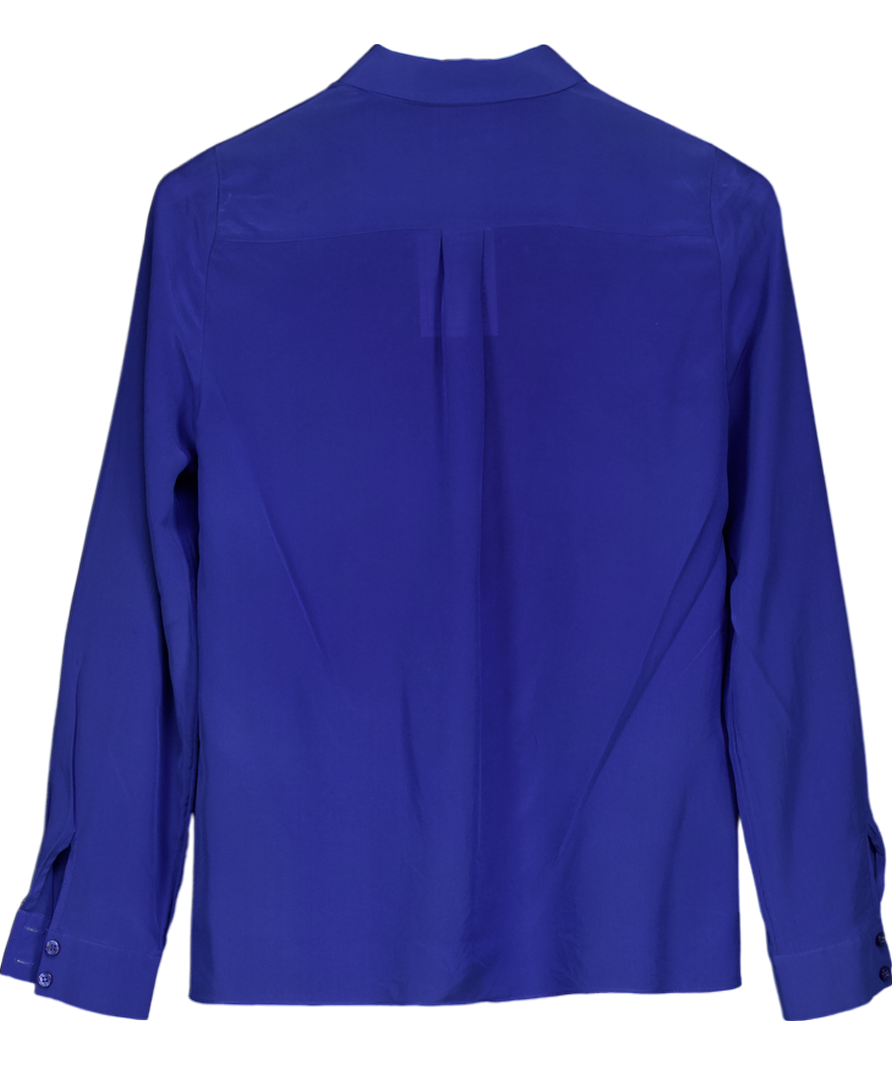 Hobbs Blue Silk Pocketed Button Blouse UK 8