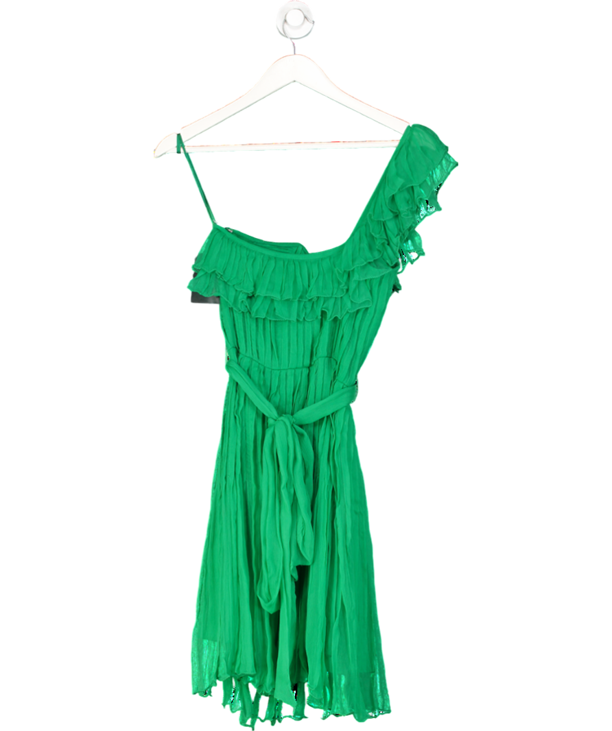Green Viscose One Shoulder Pleated Dress UK 8
