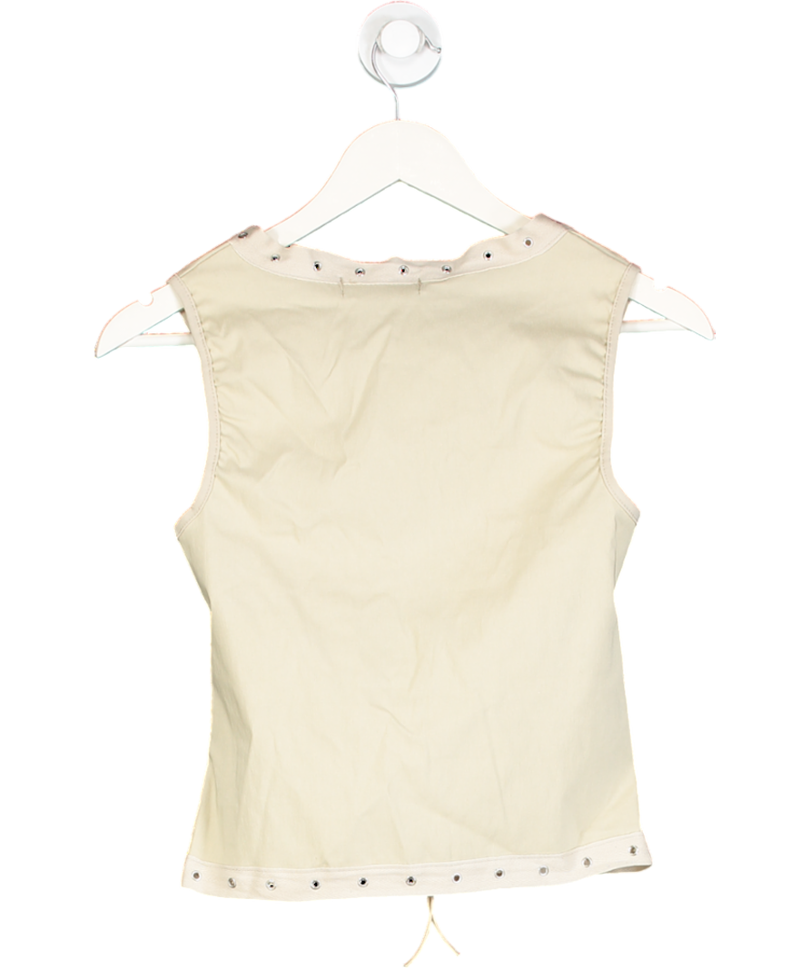 Ego Beige Sleeveless Eyefront Detail Tie Front Top UK 8