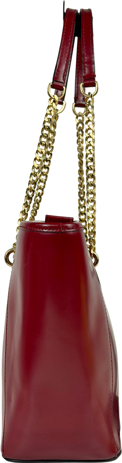 Ted Baker Red Leather Geometric Detail Shopper Tote One Size