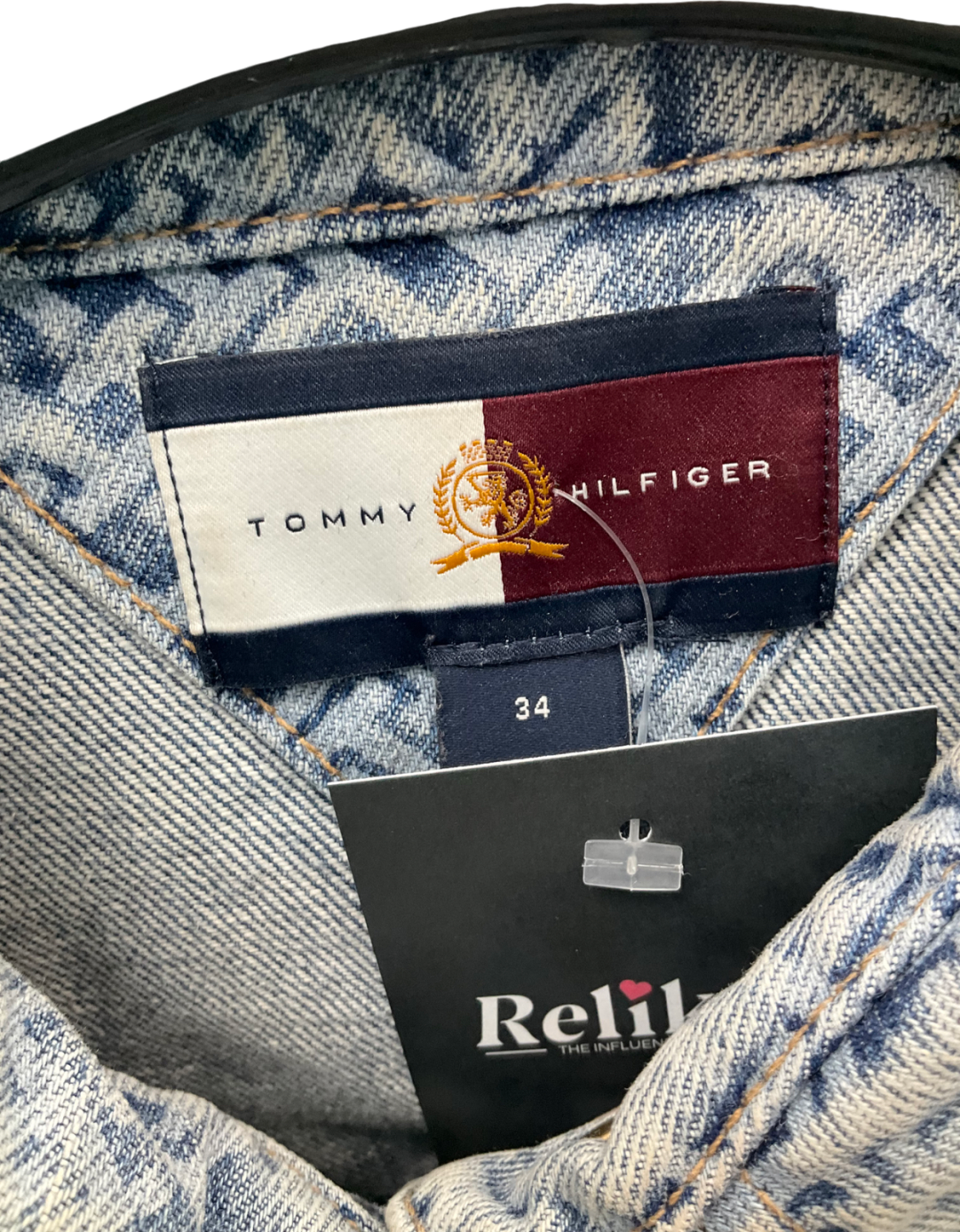 Tommy Hilfiger Blue Cropped Monogram Short Sleeve Shirt UK 6