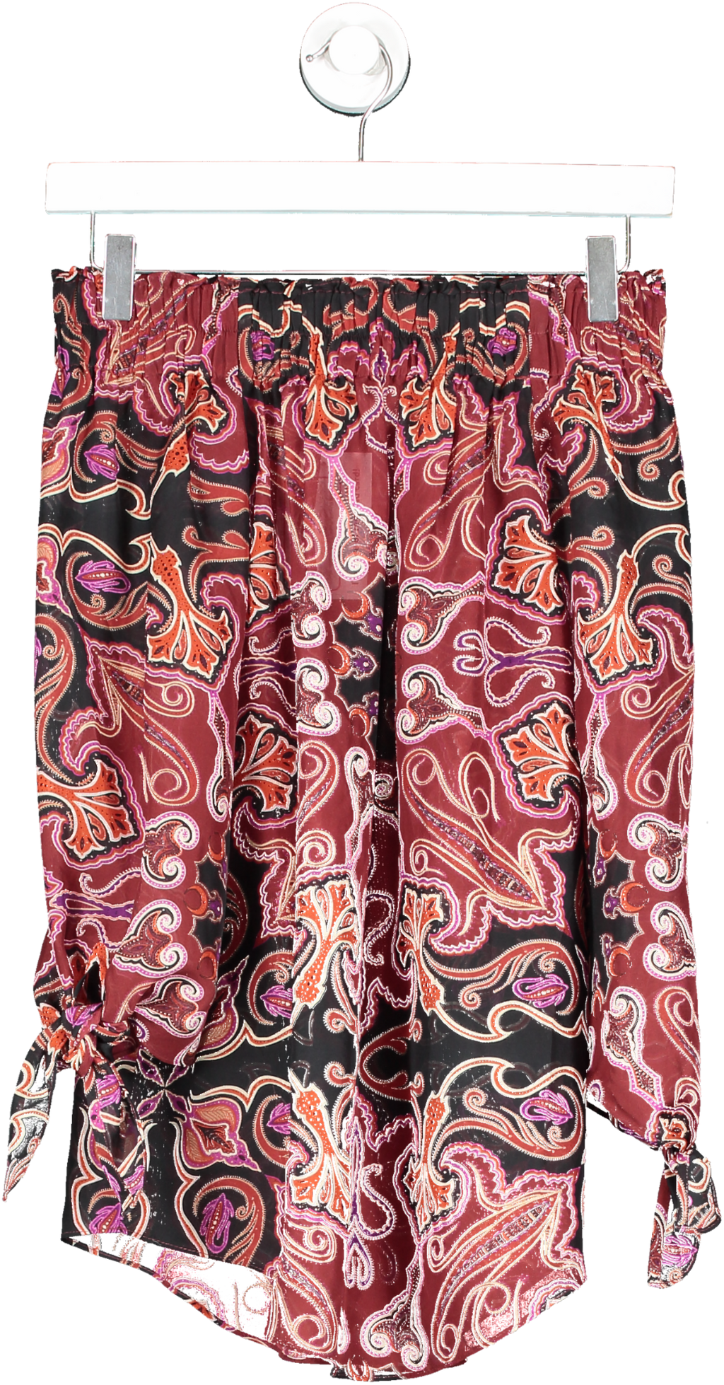 Rachel Zoe Red Deanna Burgundy Paisley Silk Off-shoulder Sheer Blouse UK 4