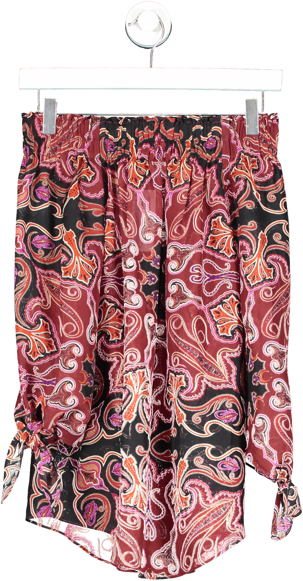 Rachel Zoe Red Deanna Burgundy Paisley Silk Off-shoulder Sheer Blouse UK 4