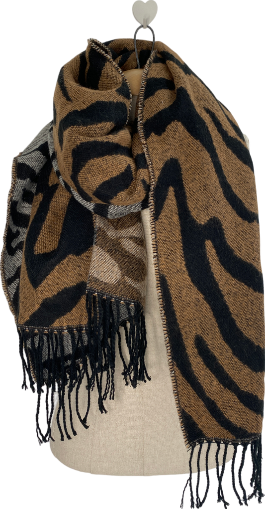 Brown Two Tone Animal Print Scarf One Size