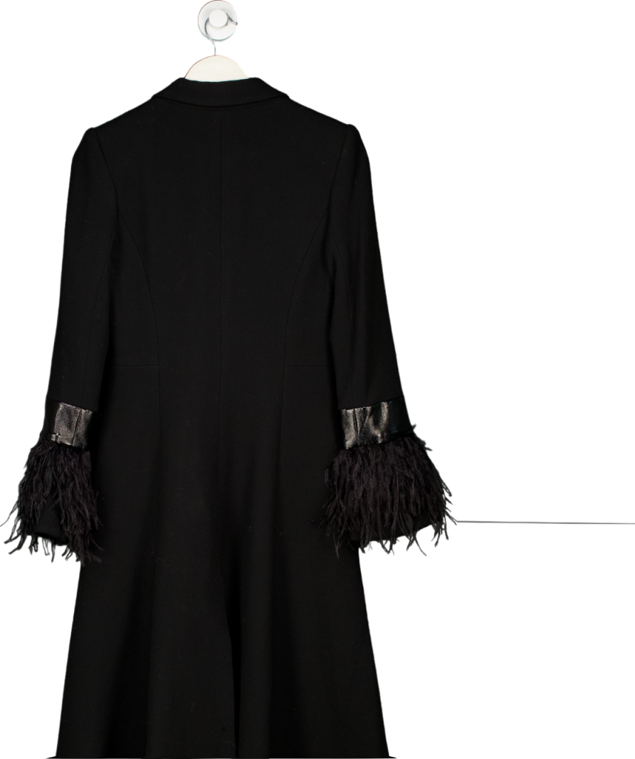 Milly Black Feather Cuff Coat UK 8