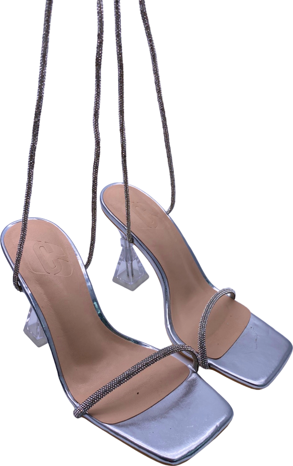 Cape Robbin Silver Strappy Mule Heels UK Size 4