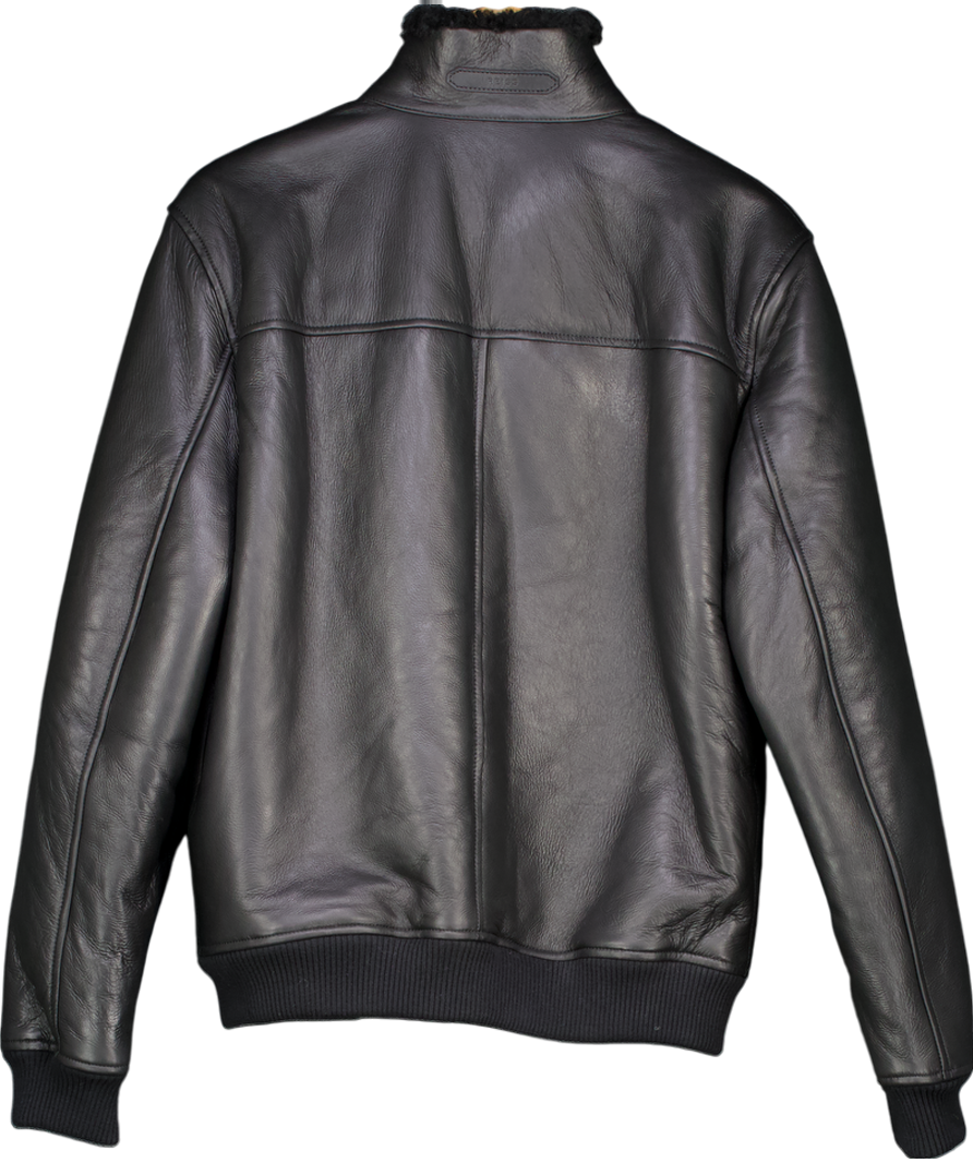 REISS Black Curtis Shearling Lined Leather Jacket UK S