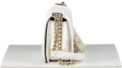 Chanel White Calfskin & Gold-tone Metal Medium Boy Bag