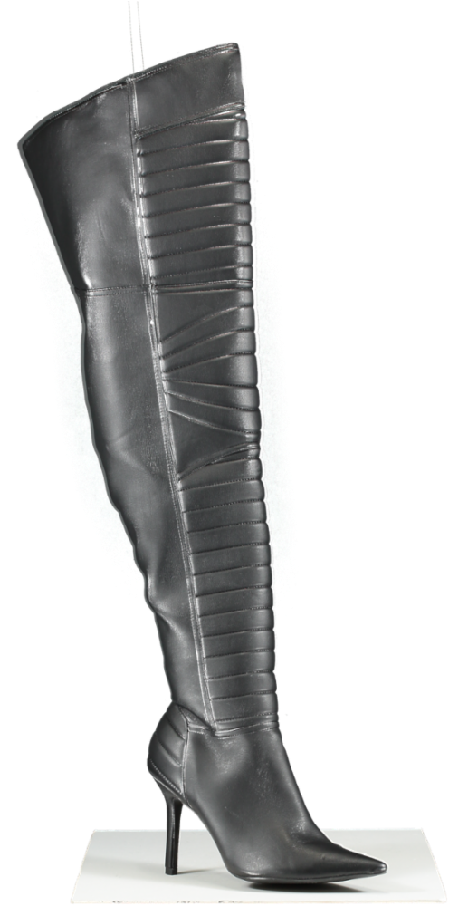 Nasty Gal Black Faux Leather Padded Motocross Thigh High Boots UK 7 EU 40 👠