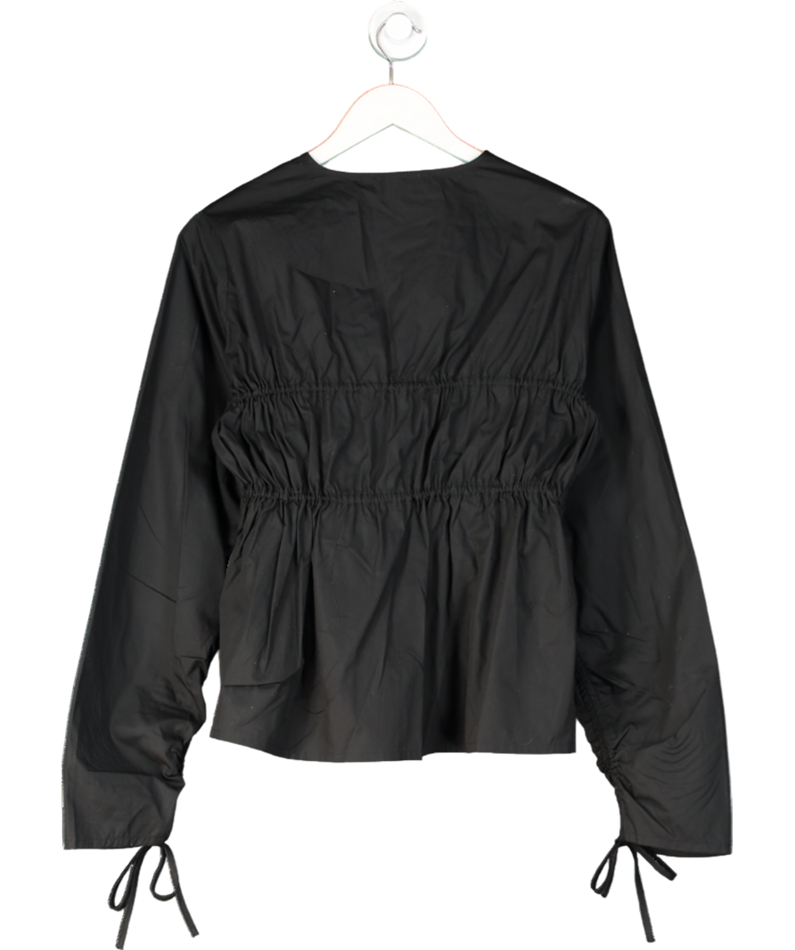 NA-KD Black Drawstring Ruched Cotton Blouse UK 8