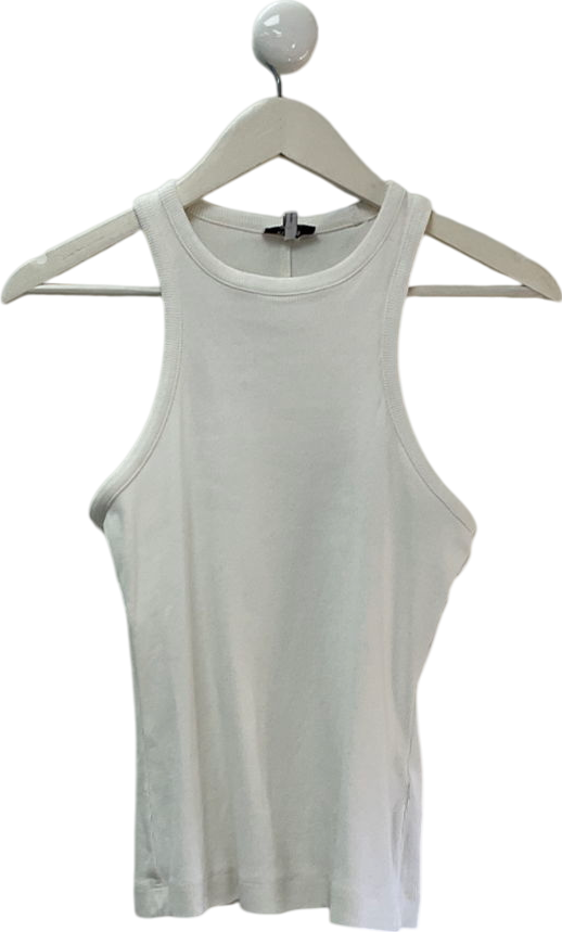 REISS Andi Ribbed Cotton Blend Cropped Vest In White UK S