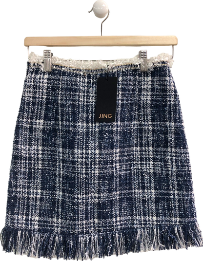 J.ING Navy Blue Tweed Mini Skirt UK S