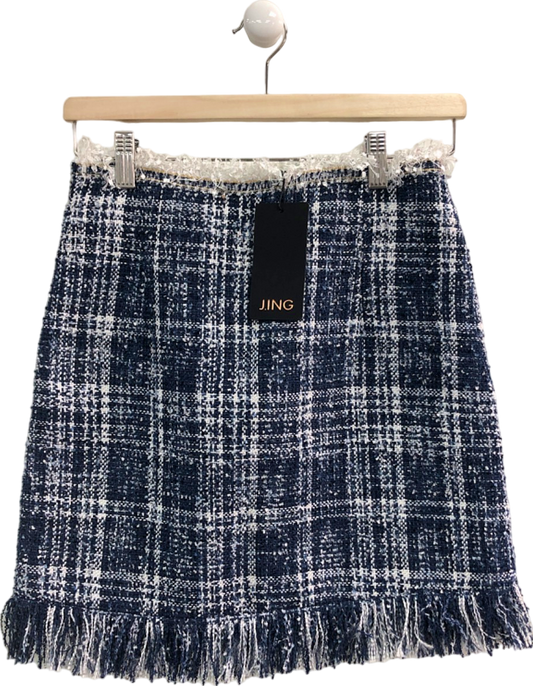 J.ING Navy Blue Tweed Mini Skirt UK S