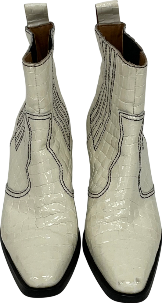 Ganni White Embossed Croc Leather Cali Boots UK 7 EU 40 👠