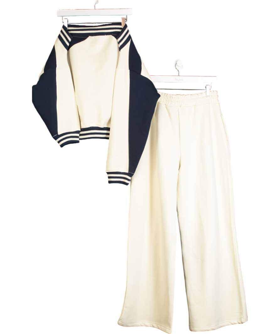 EGO Cream Oversized Bardot Contrast Stripe Graphic Tracksuit UK 10