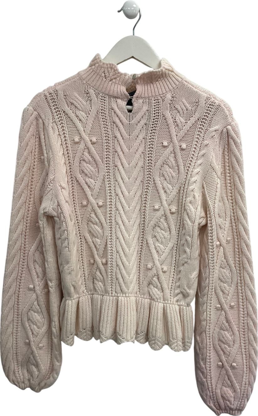 ZARA Pink Scalloped Neck Cable Knit Jumper UK L