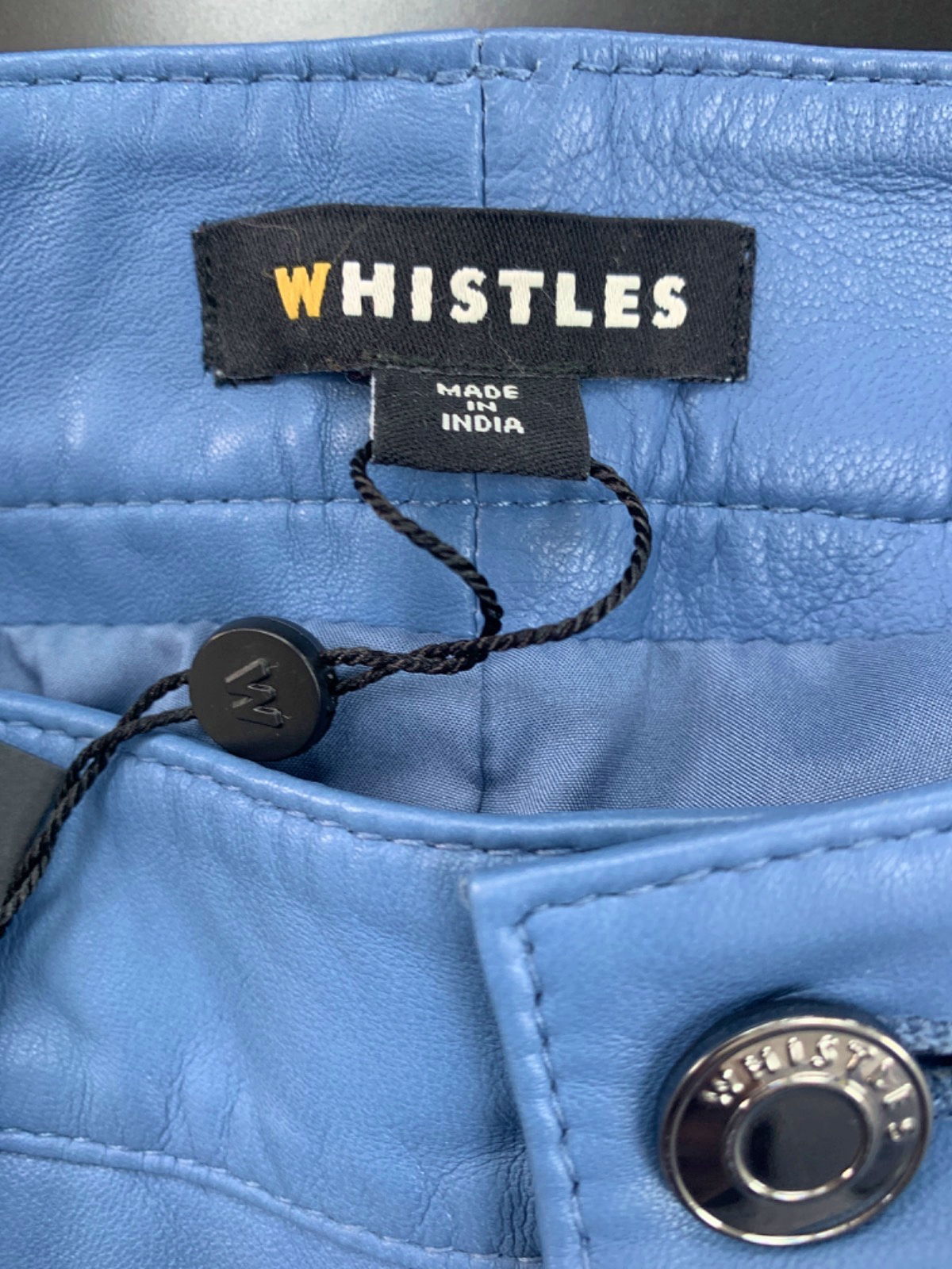 Whistles Blue Straight Leg Leather Trouser UK 08