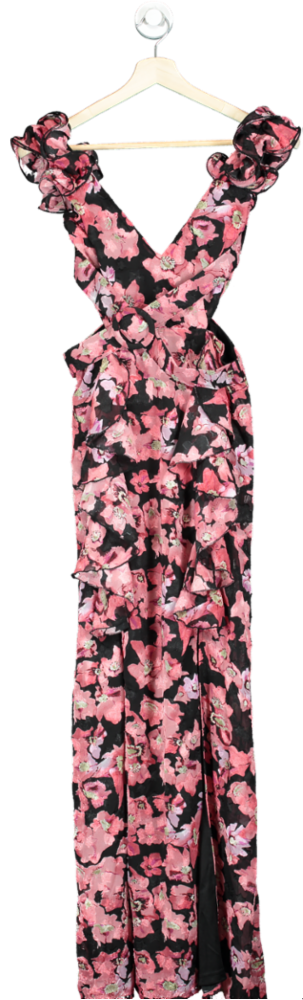 Boohoo Black and Pink Floral Maxi Dress UK 10