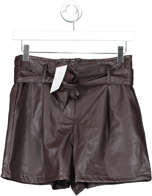 New Look Brown Faux Leather Paperbag Shorts UK 8