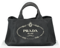 PRADA Black Canapa Canvas Small Tote Bag With Crossbody Strap