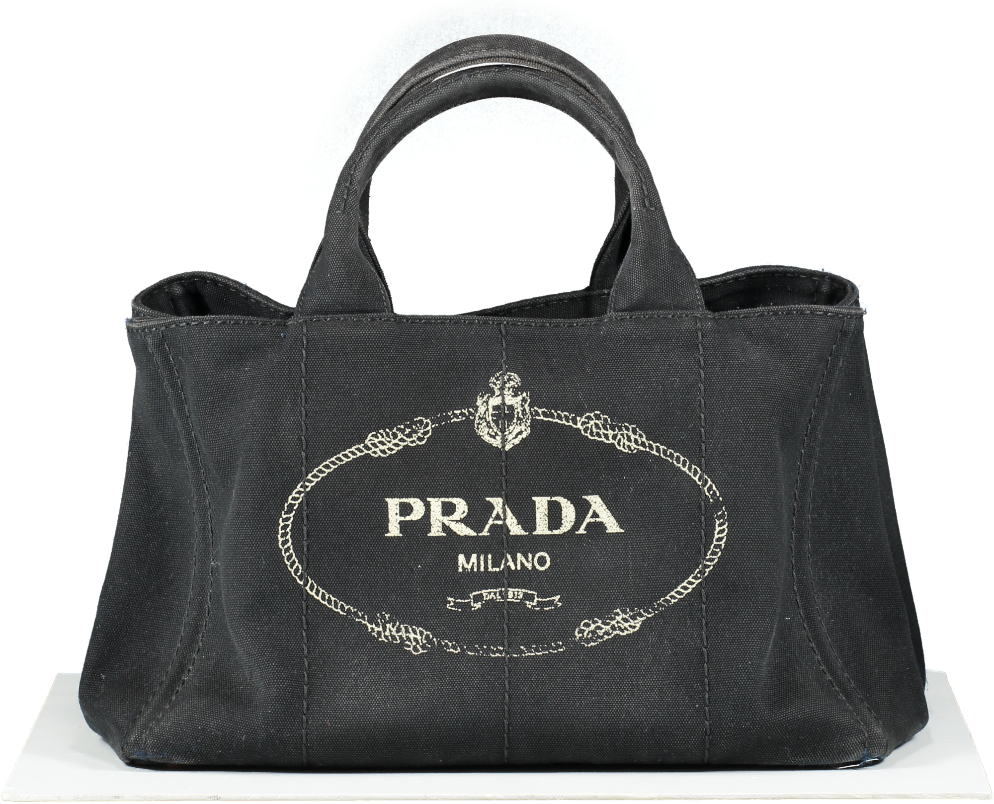 PRADA Black Canapa Canvas Small Tote Bag With Crossbody Strap