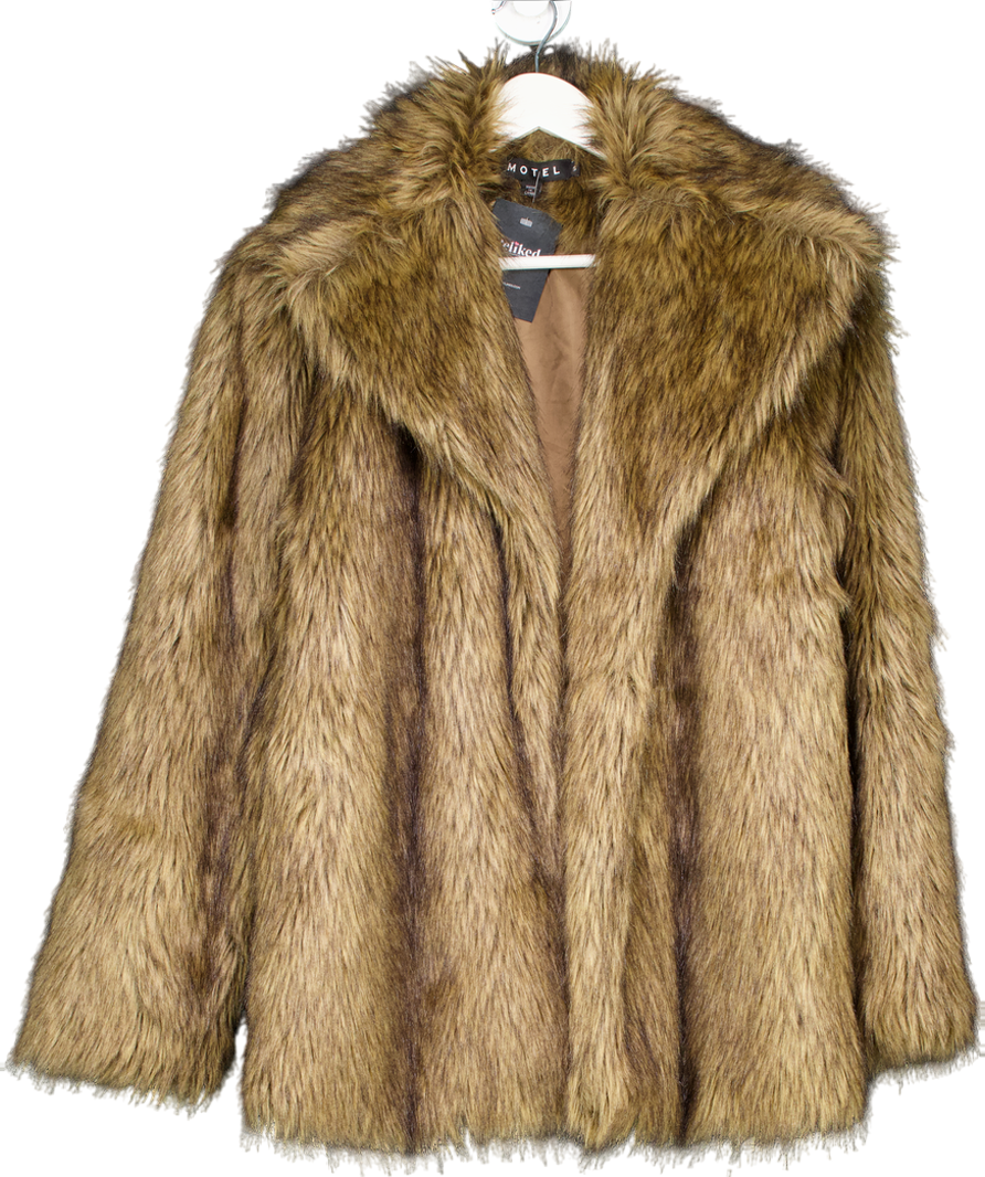 Motel Brown Faux Fur Coat UK XS