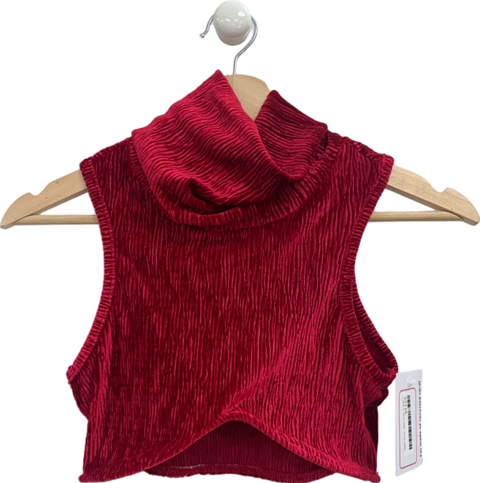 JLux Label Red Sleeveless Crinkle Turtle Neck Top UK M