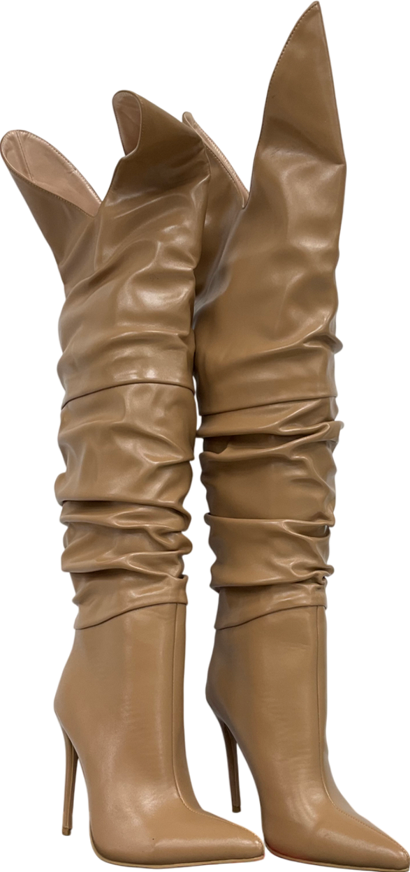 Misspap Cream Over The Knee Ruched Boots UK 8 EU 41 👠