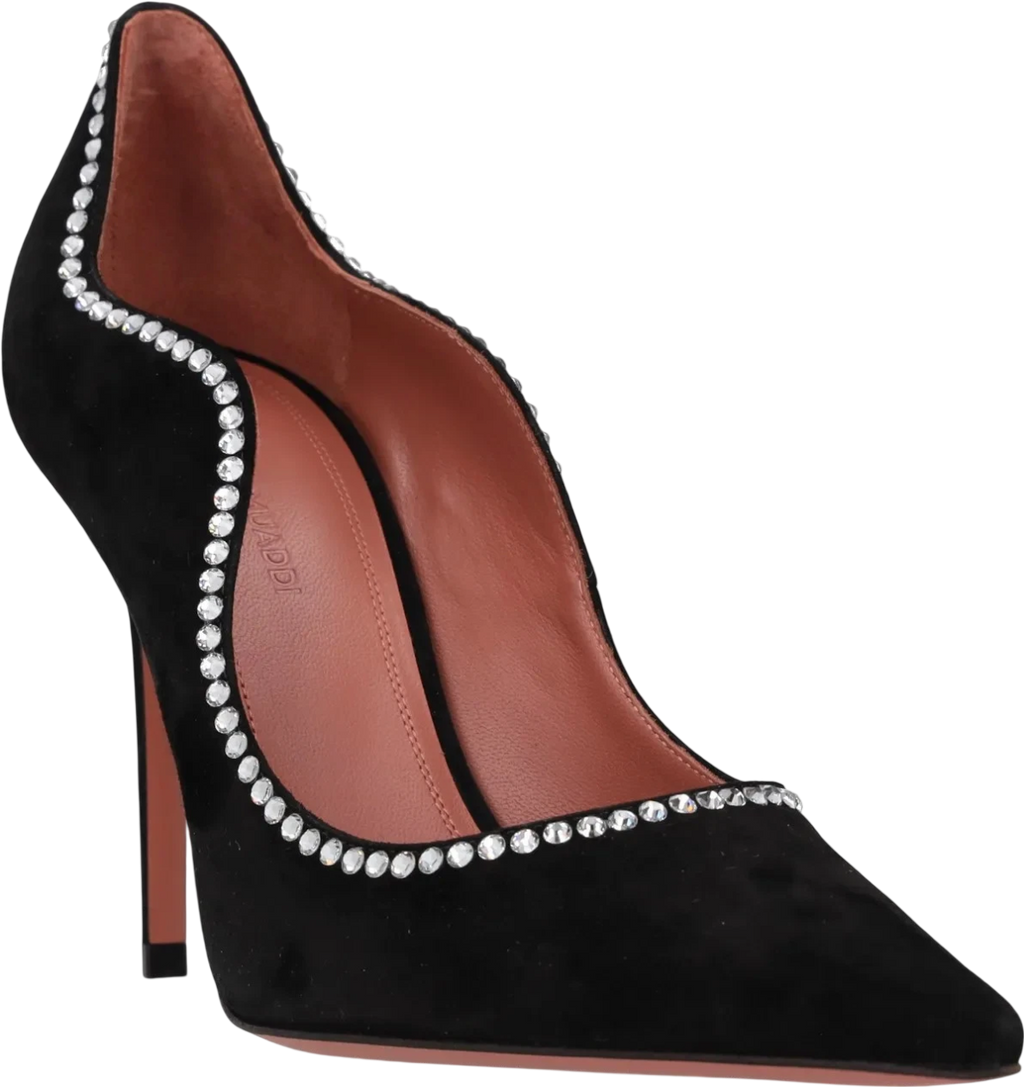 AMINA MUADDI Black Suede Crystal Embellished Romy Pointed-toe Shoes UK 3 EU 36