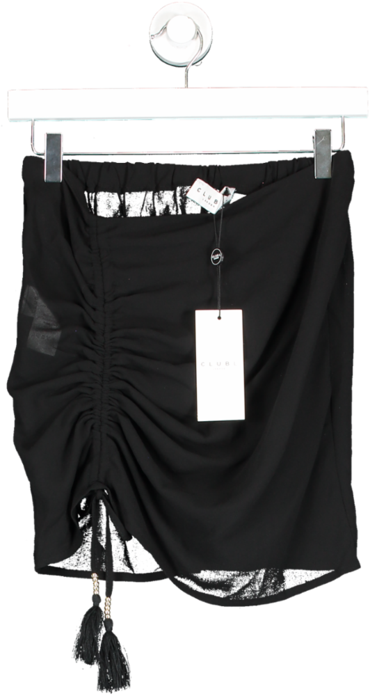 Club L Black Laguna Ruched Chiffon Mini Skirt With Beaded Drawstring UK 8