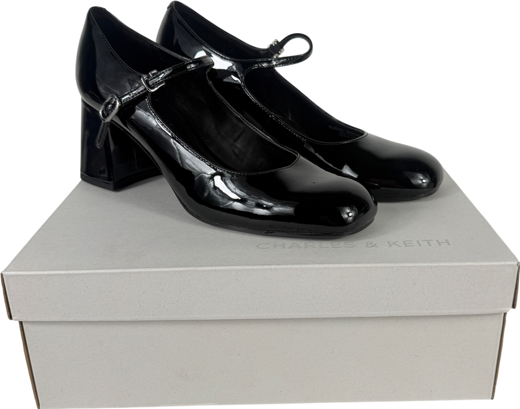 Charles & Keith Black Patent Block-heel Mary Jane Pumps UK 5 EU 38