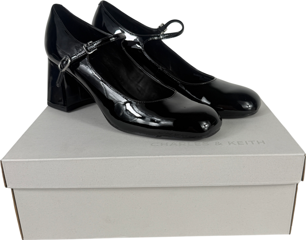 Charles & Keith Black Patent Block-heel Mary Jane Pumps UK 5 EU 38