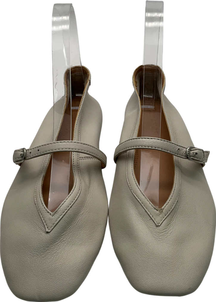 Topshop Beige Betty Leather Square Toe Ballerina Pumps UK 4 EU 37 👠