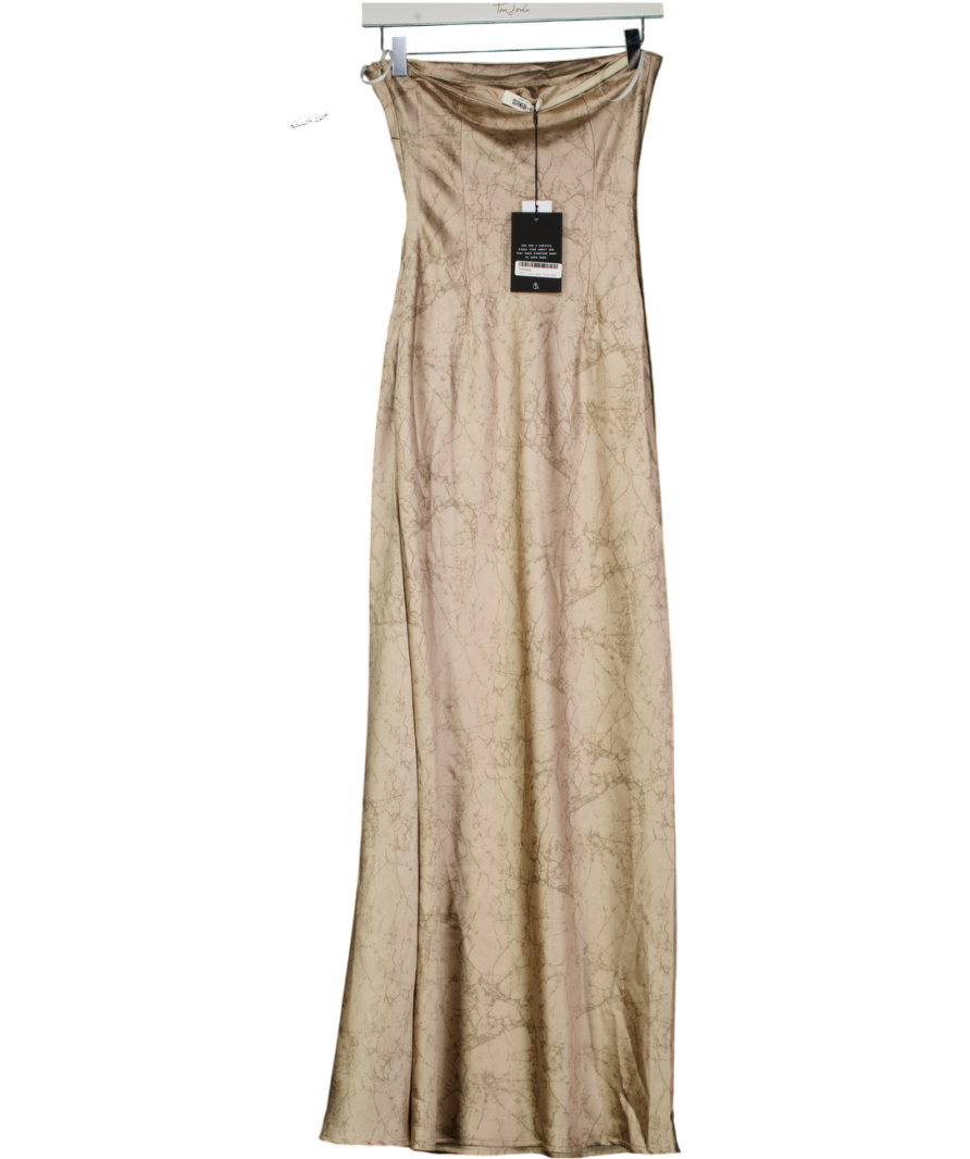 4th & Reckless Beige Satin Marble Print Bandeau Shona Dress UK 8