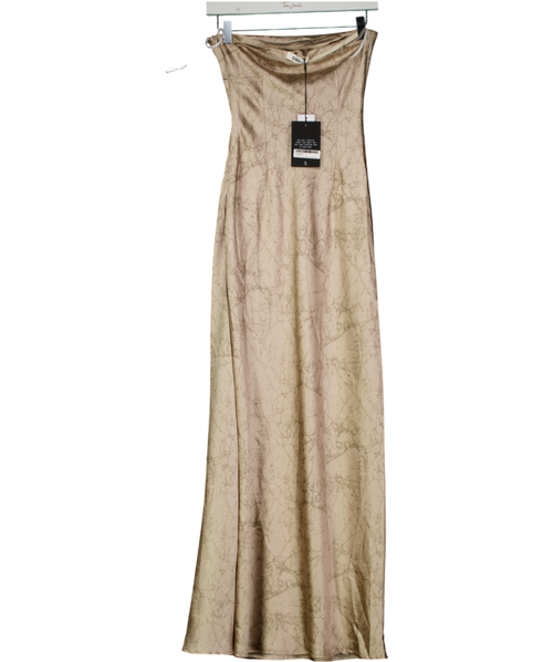 4th & Reckless Beige Satin Marble Print Bandeau Shona Dress UK 8