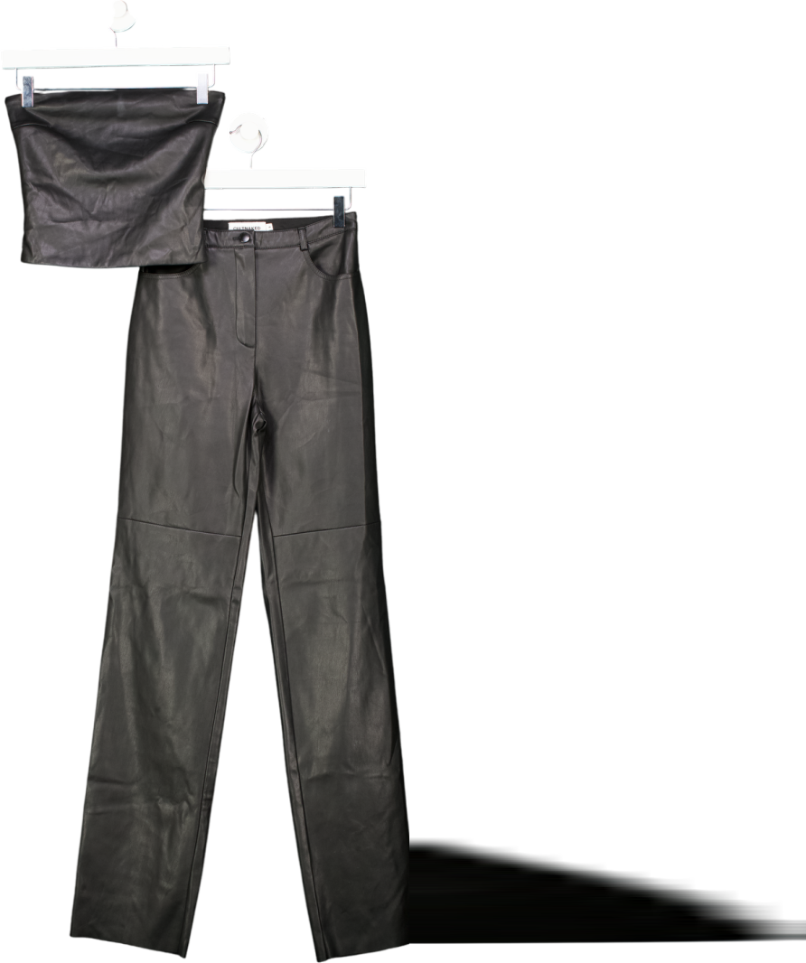CULT NAKED Black 2-piece Killa Vegan Leather Bandeau Top (uk Xs) And Trouser Set UK S