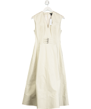 Karen Millen Cream Tailored Cotton Pintuck Grosgrain Corset Maxi Dress UK 8