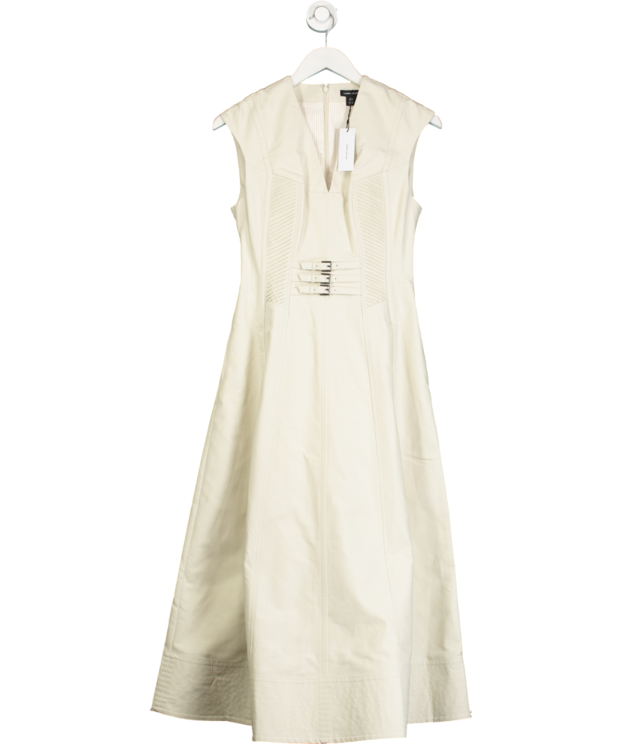 Karen Millen Cream Tailored Cotton Pintuck Grosgrain Corset Maxi Dress UK 8