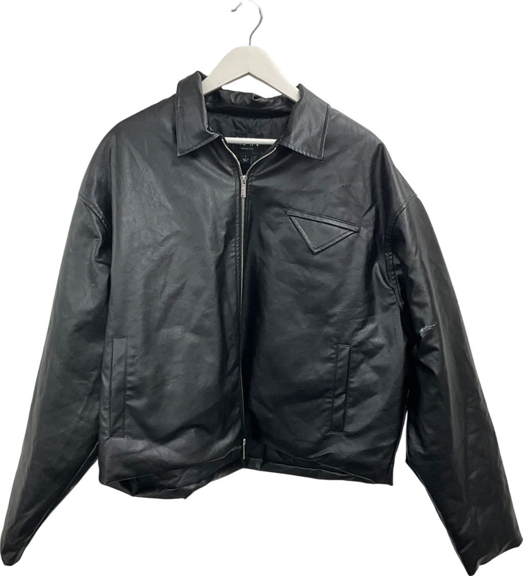 boohooMan Boxy Pu Harrington Jacket In Black UK L